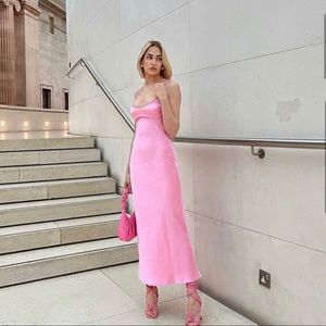 Zara satin pink dress